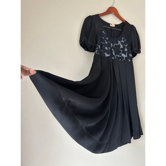 Lucca Black Puff Sleeve Babydoll Dress Size Small - Picture 3 of 8